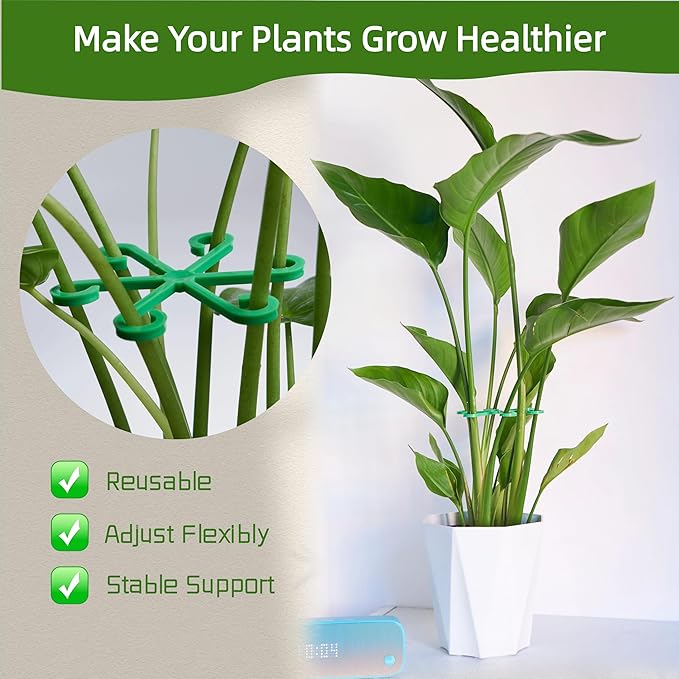 8/16/32PCS Plant Stem Support,4 Sizes Set,Plastic Stems Holder for Indoor Plants, Reusable Stem stabilizer,Keeps Potted Houseplants Growing Straight (8, Clear)