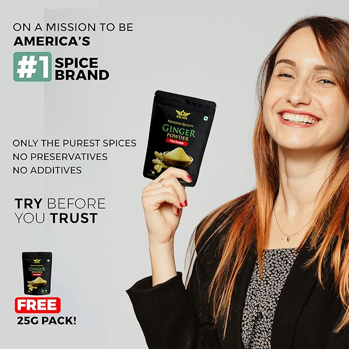 Ginger Powder – 100% Pure & Natural | 8.82 Oz Finely Ground Ginger Root | No Additives or Fillers | Aromatic, Earthy Flavor for Cooking | 25g Sample Available | Kitchen Essential for Global Cuisine