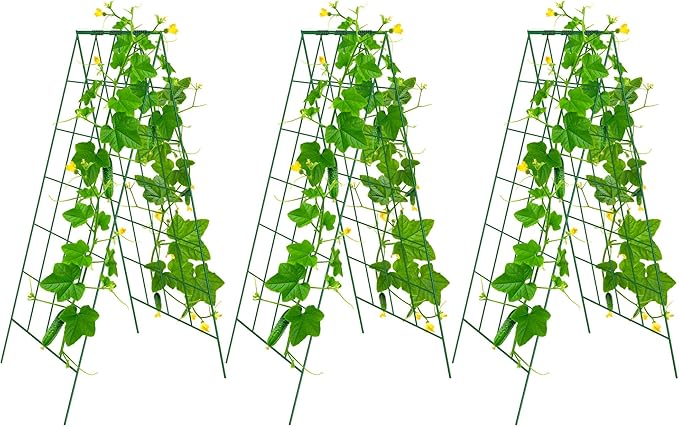 3 Packs 23.6" W x 54" H Foldable Cucumber Trellis, A-Frame Garden Grow Support for Cucumber, Squash, Peas and Flowers - Lightweight