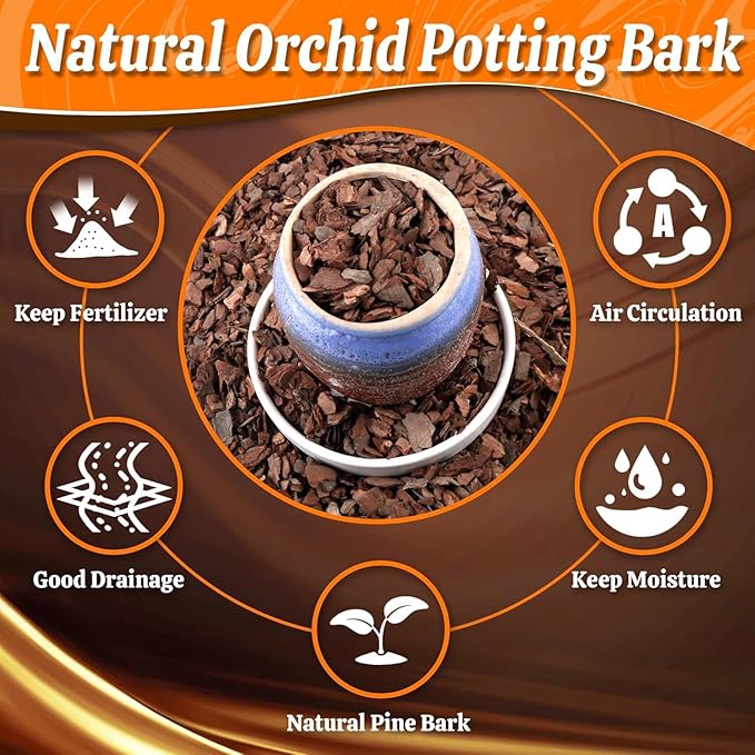 Orchid Potting Bark-6QT Organic Orchid Bark for Plants, All Natural Pine Bark Wood Chips Orchid Bark Potting Mix for Houseplant Mulch, Help Orchid Plants Root Health Development