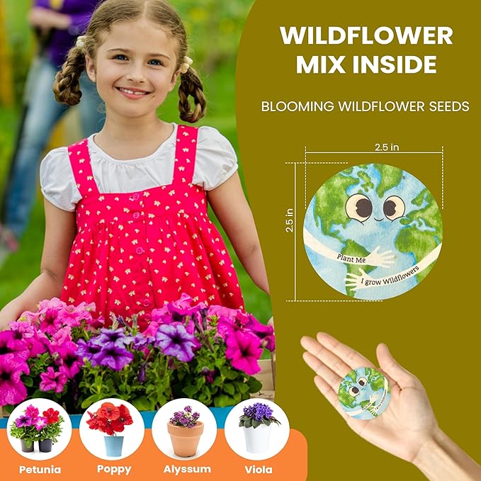 ShiviAaryan Designs 25 Plantable Seed Paper Cards- Earth Circles with Wildflower Seeds, Craft Activity, Educational Garden Party Favor, School Crafts - 2.5 inch