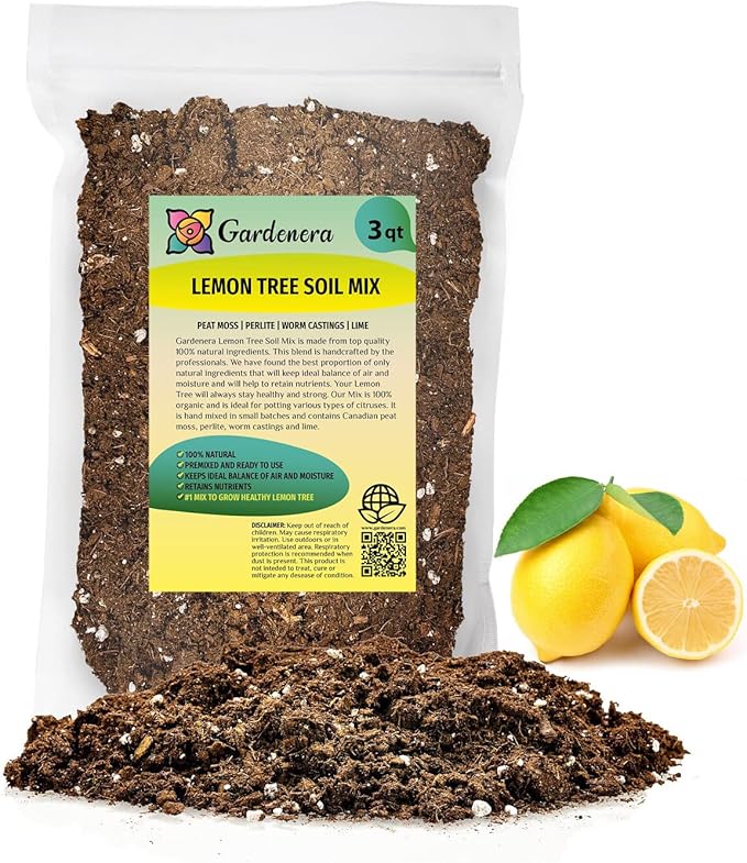Gardenera's Premium Lemon Tree Soil Mix - Perfect Drainage and Nutrient Retention for Citrus Limon Trees - 3 Quart
