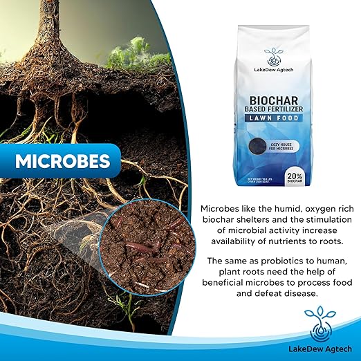 LakeDew Biochar Lawn Fertilizer 16‑0‑8 – Moisture Retention & Microbial Boost – Fix New Construction or Sandy Soils – Eco‑Friendly, Covers 2,500‑6,000 sq ft