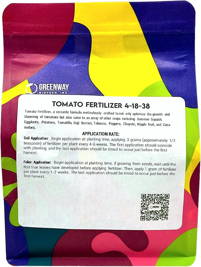 Greenway Biotech, Inc. Tomato Fertilizer 4-18-38 Powder - Water Soluble with Chelated Micronutrients for Tomatoes Peppers Eggplant - Bigger Fruit Better Flavor - Hydroponics or Soil - 2 LB