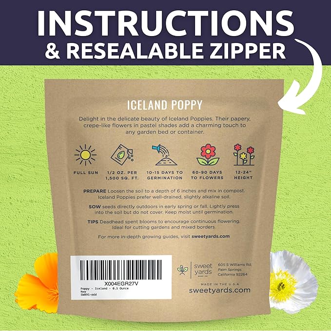 Poppy - Iceland - Large 1/2 Ounce Packet - 75,000 Flower Seeds for Planting - Papaver nudicaule