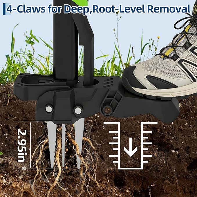 Garvee Stand Up Weed Puller with Ejector - Long Handle with Easy-Eject Easily Remove Weeds Without Bending, Pulling, or Kneeling.