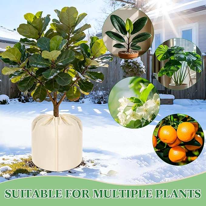2 Pcs Plant Pot Covers, Winter Plant Pot Covers Freeze Protection, 17.7" x19.7" Flower Pot Protection Bag with Drawstring and Zipper, Reusable Garden Plant Flower Pot Cover for Keeping Warm