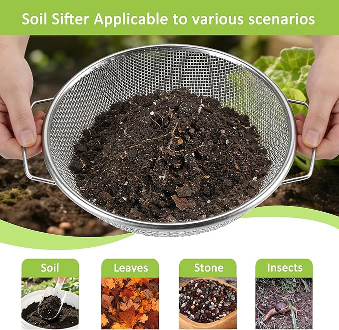 2PCS Soil Sifter for Gardening Top Soil, Sand Sifter, Dirt Sifter, Compost Sifter, Rock Sifter, Garden Soil, Vermiculite for Gardening Seed Blocking Tool - 3mm 6mm Mesh with Handle