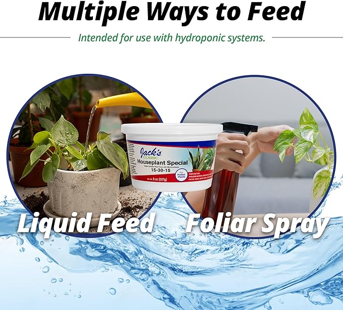 Jack's Classic 15-30-15 Houseplant Special Water-Soluble Fertilizer with Micronutrients to Green-Up and Increase Blooms in Houseplants, 8oz