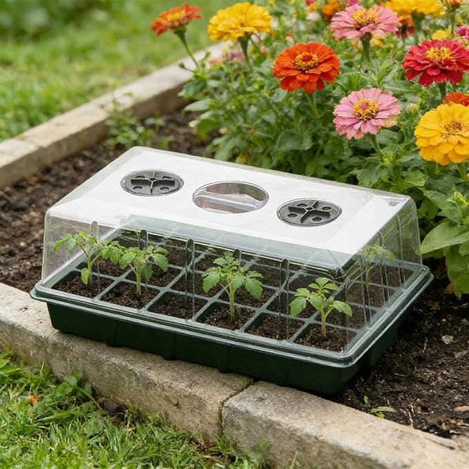 Seed Starter Trays with Humidity Domes, Reusable Plant Germination Kit for Microgreens, Herbs & Indoor Gardening, Clear Vented Lids, Fast Seedling Growth & Durable Design
