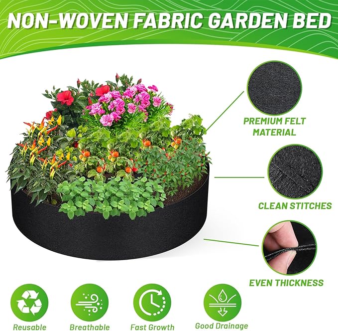 GREANER 4x1FT Large Grow Bag, Heavy Duty Fabric Round Garden Raised Planting Bed, Planting Container Grow Bag for Planting Herb Flower Vegetable Potato Plants(Black)