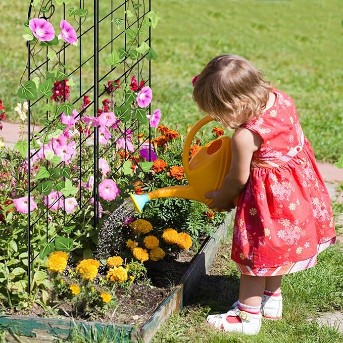 LZRS 2 Pack 71x20in Rustic Iron Arch Decoration Garden Trellis with Black Metal Coating – Perfect for Supporting Climbing Plants Outdoor, Roses, Vines, Flowers, and Vegetables.