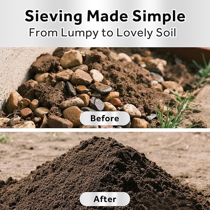 3PCS Thickened Soil Sifter, Dirt Sifter & Rock Sifter Set with 3 Removable Mesh Screens (3mm, 6mm, 9mm) - Reinforced Frame Fits 5 Gallon Bucket