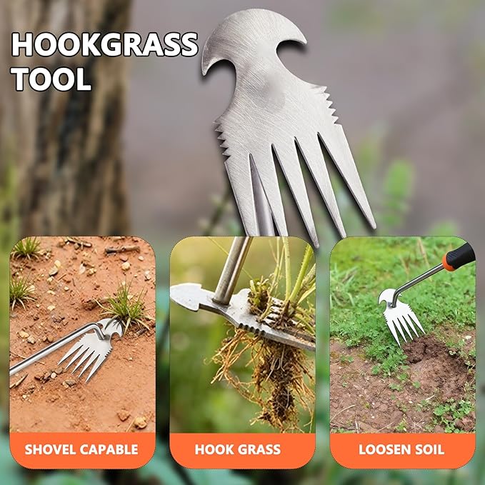 Weed Puller Tool, Rubber Handle Garden Manual Weeder Tool, Portable Stainless Steel Weeding Tools, For Hand Weeder Puller for Vegetable Gardening Backyard Farm Planting & Uprooting Weeding Tool