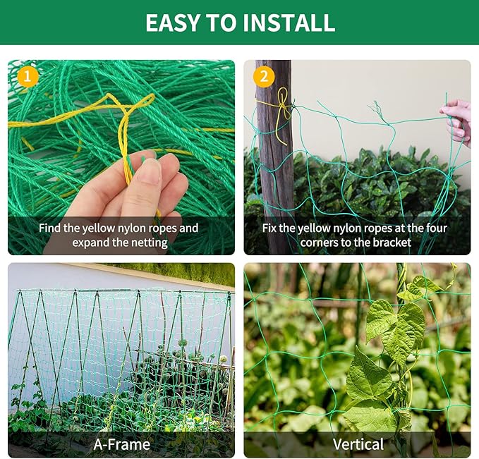 KINGLAKE GARDEN Trellis Netting for Climbing Plants 6 Ft x 12 Ft Green Garden Plant Netting Heavy-Duty Plastic Plant Trellis Netting for Tomato, Cucumber, Plants, Fruits, Flowers