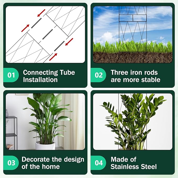 32 Inch Metal Plant Trellis for Climbing Plants, 4 Pack Garden Trellis, Decorative Support for Pothos, Monstera, Ivy, Flowers & Houseplants，Indoor & Outdoor