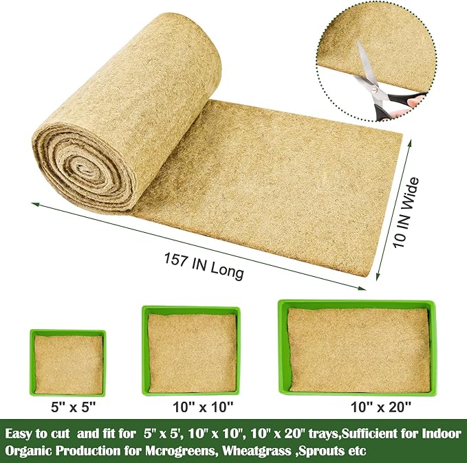 Emsiok 1 Roll 10" X 157" Microgreen Grow Mat Natural Fiber Grow Mats Microgreens Grow Kit Hydroponic Pads Indoor Organic Production for Microgreen Starter Tray Wheatgrass Sprouts