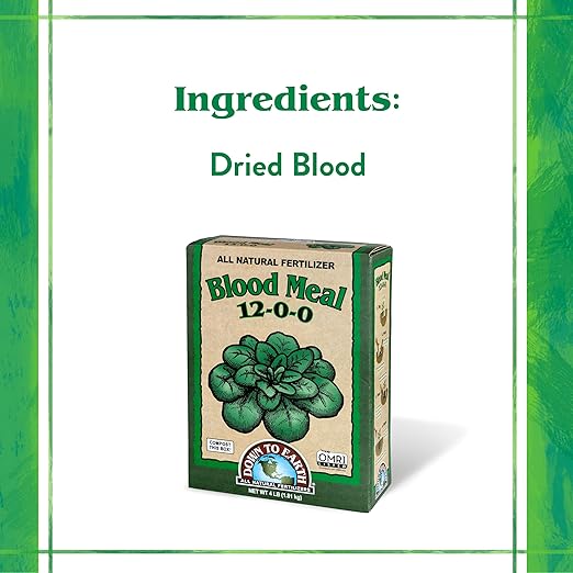 Down To Earth All Natural Fertilizers Organic Blood Meal - High Nitrogen Plant Food for Green Growth 12-0-0, 4 lb