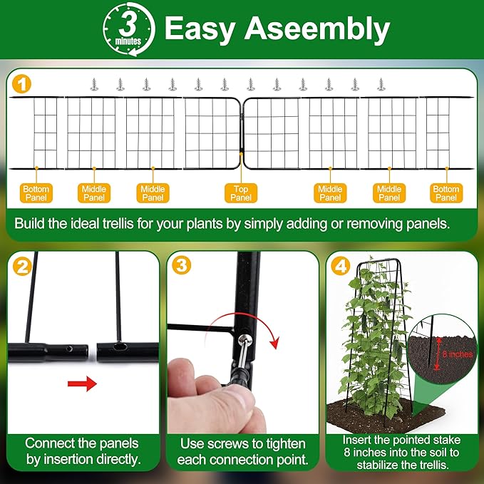 WAENLIR 50x17inch Cucumber Trellis Tomato cage with Dense Steel Grid–A-Frame Heavy Duty Metal Trellis for Raised Beds, Cattle Panels for Garden Trellis for Climbing Plants Outdoor (Black, 50x17inch)