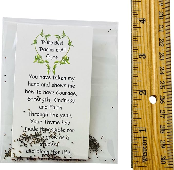 Teacher Card and Plant Seed Set Best of All Time Novelty Pack with Real Thyme Seeds, 3 inch