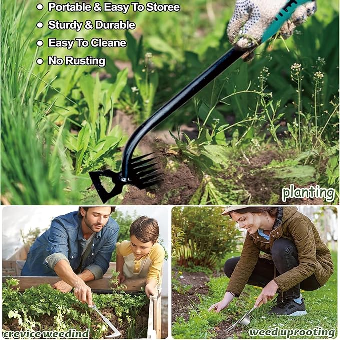 2025 Weed Puller Tool,Crack Weeder Tool, Stainless Steel Crevice Weeding Digger Tool, Paving Brick Moss Removal,6 Teethes Dual Purpose Hand Weeder Tool for Yard Garden, Lawn Edger and Driveway(3 Pcs)