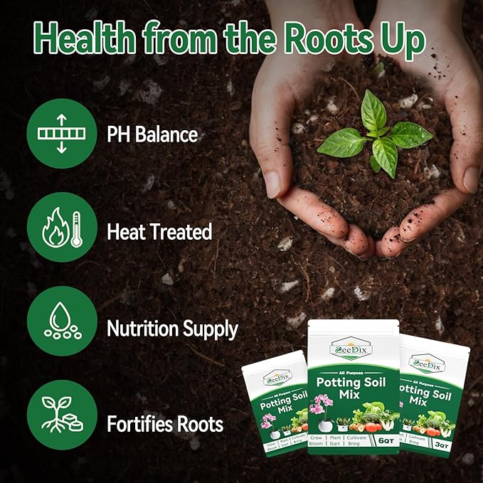 Zeedix Potting Soil Mix for Indoor Houseplant, Include Perlite, Compost, Peat Moss, Coco Coir and Vermiculite, Well Draining Potting Mix, Promote Healthy Root Development and Faster Plant Growth, 3qt