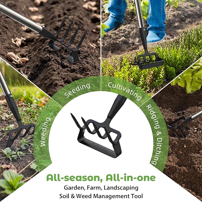 Garden Hoe,2 in 1 Heavy Duty Stirrup Hoe and Cultivator Gardening Tool with 60” Adjustable Long Handle,Lightweight Weeding Rake for Fast Weeds Grass Removal,Cultivating,Loosen Soil, Sharp Blade