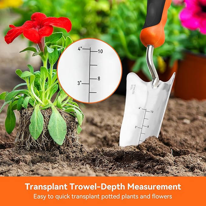 Garden Tool Set 3-in-1 with Heavy-Duty Trowel, Transplanter & Cultivator for Digging and Planting, Polished Cast-Aluminum Heads for Rust Resistance, Non-Slip SoftGrip Handles Reduce Fatigue