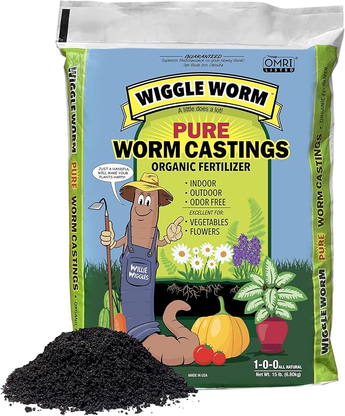 100% Pure Organic Mineral-Dense Worm Castings Fertilizer, 15lbs - Improves Soil Fertility and Aeration for Growing Better Houseplants, Vegetables, and More