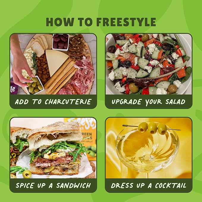 Freestyle Snacks Olive Snack Packs - As Seen on Shark Tank - Single Serve - Fresh Pitted Green Olives, Grown in Greece, All Natural, Non-GMO, Sugar-Free, Salty Snack - Original, 1.1oz (6 Pack)