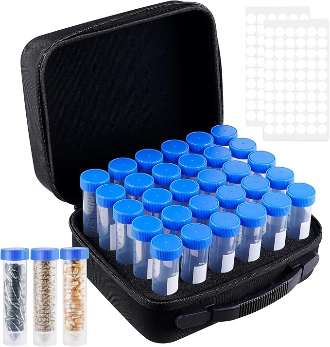 AKIMRABY Large Seed Organizer Storage Box with Sturdy EVA Zipper Bag, 30 Slots Seeds Storage Containers and 120 Label Stickers, Garden Seed Organizer for Gardening Gifts