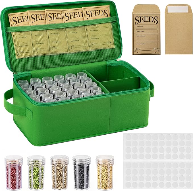 GOCOHHI Seed Storage Organizer, 60 Slots Seed Saving Box, Thick Fabric Seed Bin 3 Compartment Seed Packet Container for Vegetable Flower Plants Garden