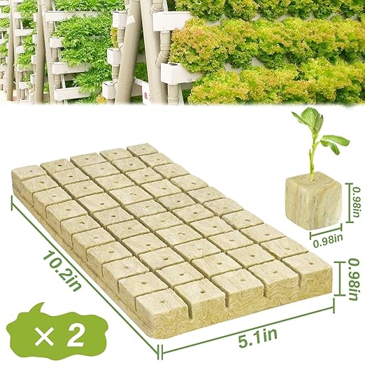 Halatool 1 Inch Rockwool Cubes for Hydroponic Growing, Rock Wool Planting Seed Starter Cubes, Clone Plugs Soilless Cultivation Seedlings Cuttings Germination Start (2 Sheets, 100 Plugs in Total)