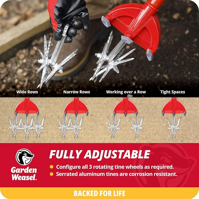 Garden Weasel Rotary Cultivator & Hand Tiller - 2-in-1 | Aerate, Weed, Cultivate, Plant, Reseed | Lawn Reseeding Garden Tool, Garden Soil Loosener | 91206