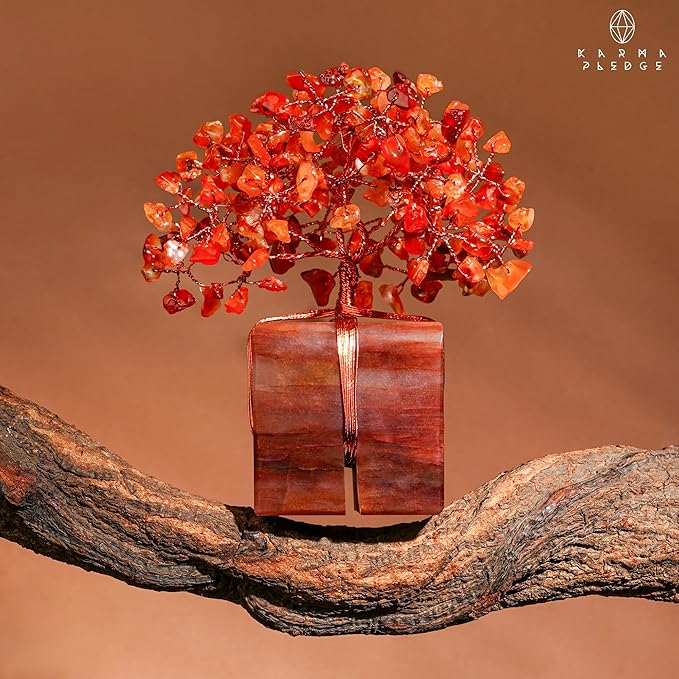 Crystal Tree for Birthday Gifts for Women, Handmade Raw Crystal Base Carnelian Chakra Healing Crystal Tree of Life for Positive Energy, Money, Good Luck, Christmas Décor, Home and Office Decor