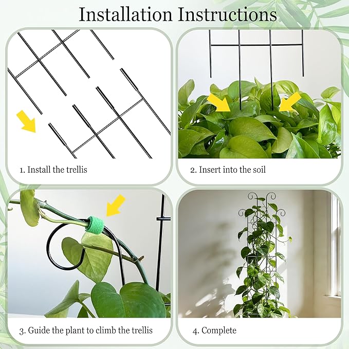 3 Set Tall Trellis for Potted Plants Indoor, 32'' Expandable Garden Metal Trellis for Climbing Plants Outdoor, Monstera Plant Support for Hoya, Vine, Ivy Pothos (Gold)