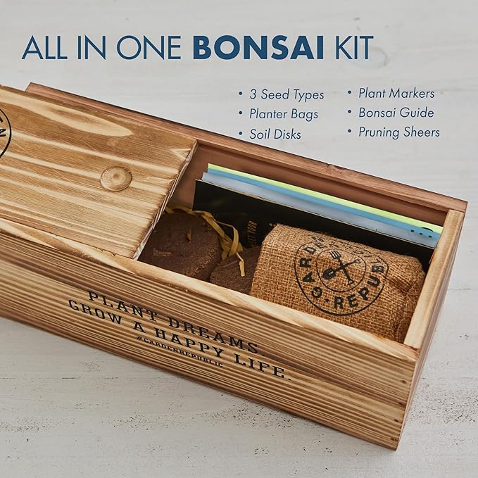 Garden Republic Medium Bonsai Tree Kit, Grow 3 Mini Bonsai Trees, Indoor Plant Growing - Starter Kit with Seeds, Soil, Planters & Shears, Gardening Gifts