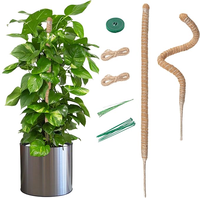 Mcbazel 2 Pack 27.5 Inch Bendable Moss Pole for Plants Monstera - Coco Coir Plant Support Stakes for Climbing Indoor Pothos, Potted Climbers & Philodendron - Flexible Stick Kit with Full Garden Ties
