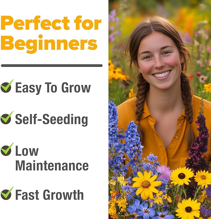 HOME GROWN 65,000+ Wildflower Seeds Heirloom Perennial Flower Seeds Mix for Attracting Bees Birds & Butterflies, High Germination (Midwest, 4 oz)