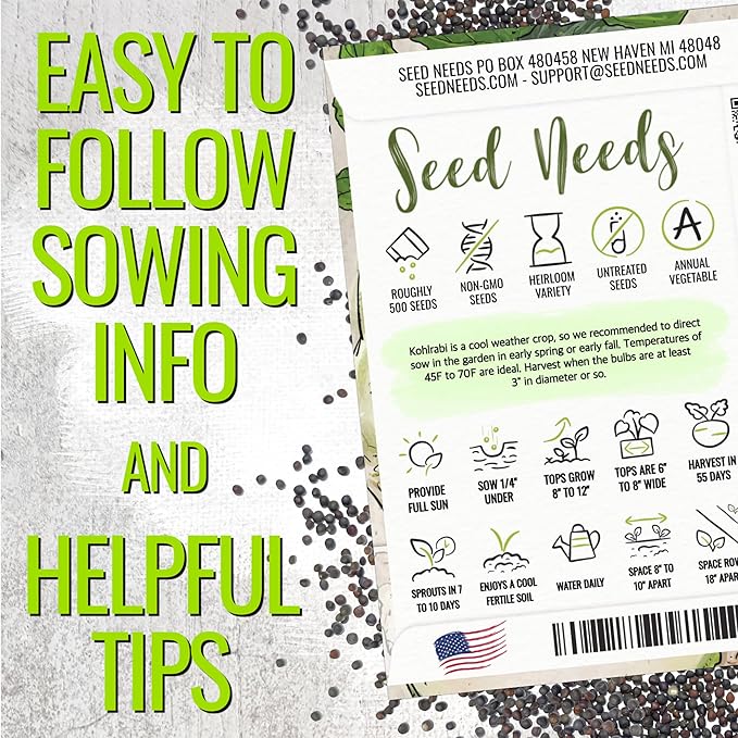 Seed Needs Kohlrabi Seeds for Planting Early White Vienna Kohlrabi Crops - Non-GMO Heirloom & Untreated Vegetable Seed to Plant an Outdoor Heirloom Home Grown Veggie Garden (1 Pack)