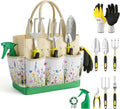 Gardening Tools 10-Piece, Heavy Duty Garden Tool Set with Fashion and Durable Garden Tools Organizer Handbag, Rust-Proof Gardening Hand Tools Weeding Kit, Ideal Gardening Gifts for Women