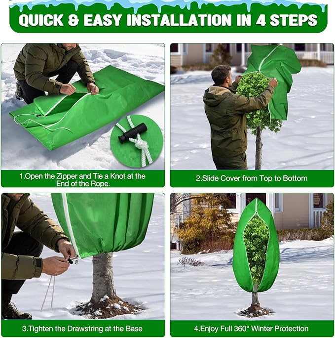 2pcs Reusable Winter Frost Plant Cover Freeze Protection, 47.2"x72" Large Frost Plant Cover for Winter Outdoor Plants,Frost Cloth Plants Jacket Drawstring Tree Cover for Outdoor Plants