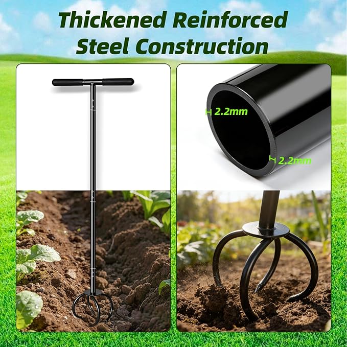 Amorest Hand Tiller for Gardening, Heavy Duty Garden Claw Twist Tiller, Manual Soil Cultivator with Long Handle, Lawn Aerator & Soil Loosening Tool for Garden Beds, Yard & Vegetable Garden
