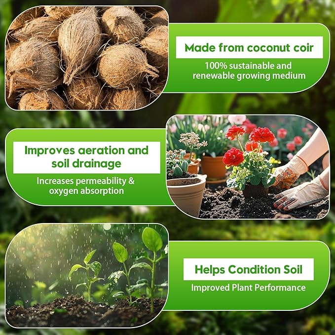 12 PCS Coco Coir Bricks - Compressed Coconut Fiber Substrate for Plants, Gardening, Potting Mix. Low EC & Balanced pH Natural Growth Medium for Seed Starting, Herbs