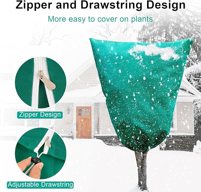 Insoma 2 Packs 2.2 oz/yd² Plant Covers Freeze Protection 47.7" W X 71.7" H, Outdoor Plants Frost Protection Covers with Zipper & Drawstring, Frost Blankets for Tree in Winter