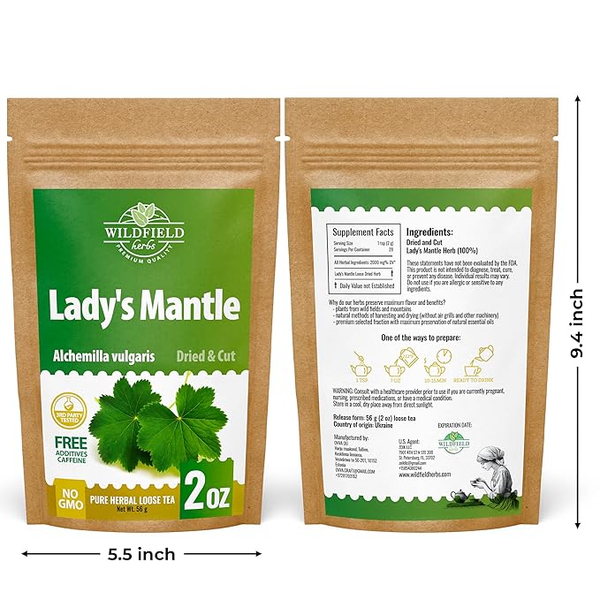 2 oz. Lady’s Mantle Herbal Tea (Alchemilla vulgaris) – 56g Dried Lady’s Mantle Herb Tea Alchemilla