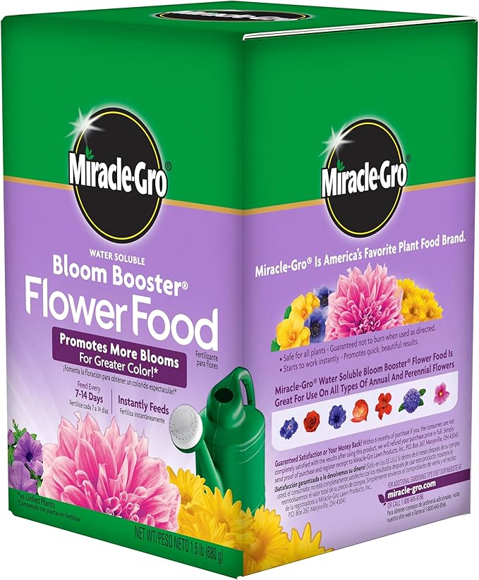 Miracle-GRO Water Soluble Bloom Booster Flower Food, for Use on All Annuals and Perennials, 1.5 lbs., 2-Pack