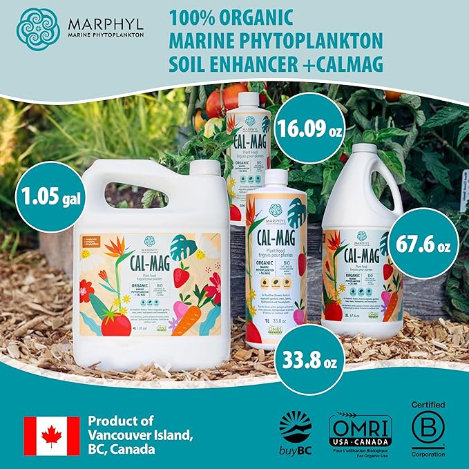 MARPHYL Organic Cal-Mag Liquid Fertilizer – Calcium & Magnesium Supplement to Correct Plant Deficiencies, Supports Strong Growth for Garden Flowers, Vegetables, Succulents & Hydroponics