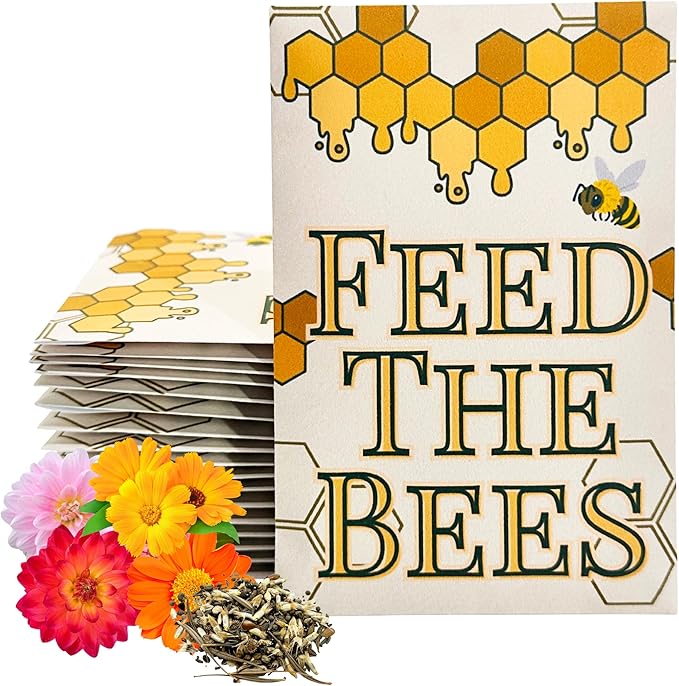 Wildflower Seed Packets Feed The Bees Party Favors (Pack of 30) - Bee Friendly & Pollinator Wildflower Seed for Planting Gardening