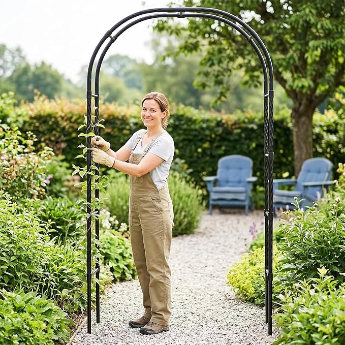 Garden Arbor Arch,Rustproof & Easy Assembly Metal Trellis,7.9 Feet H x4 Feet W,Metal+PE Coated Archway for Climbing Plants，Outdoor Rose Support, Wedding Decor, Bridal Party Decoration